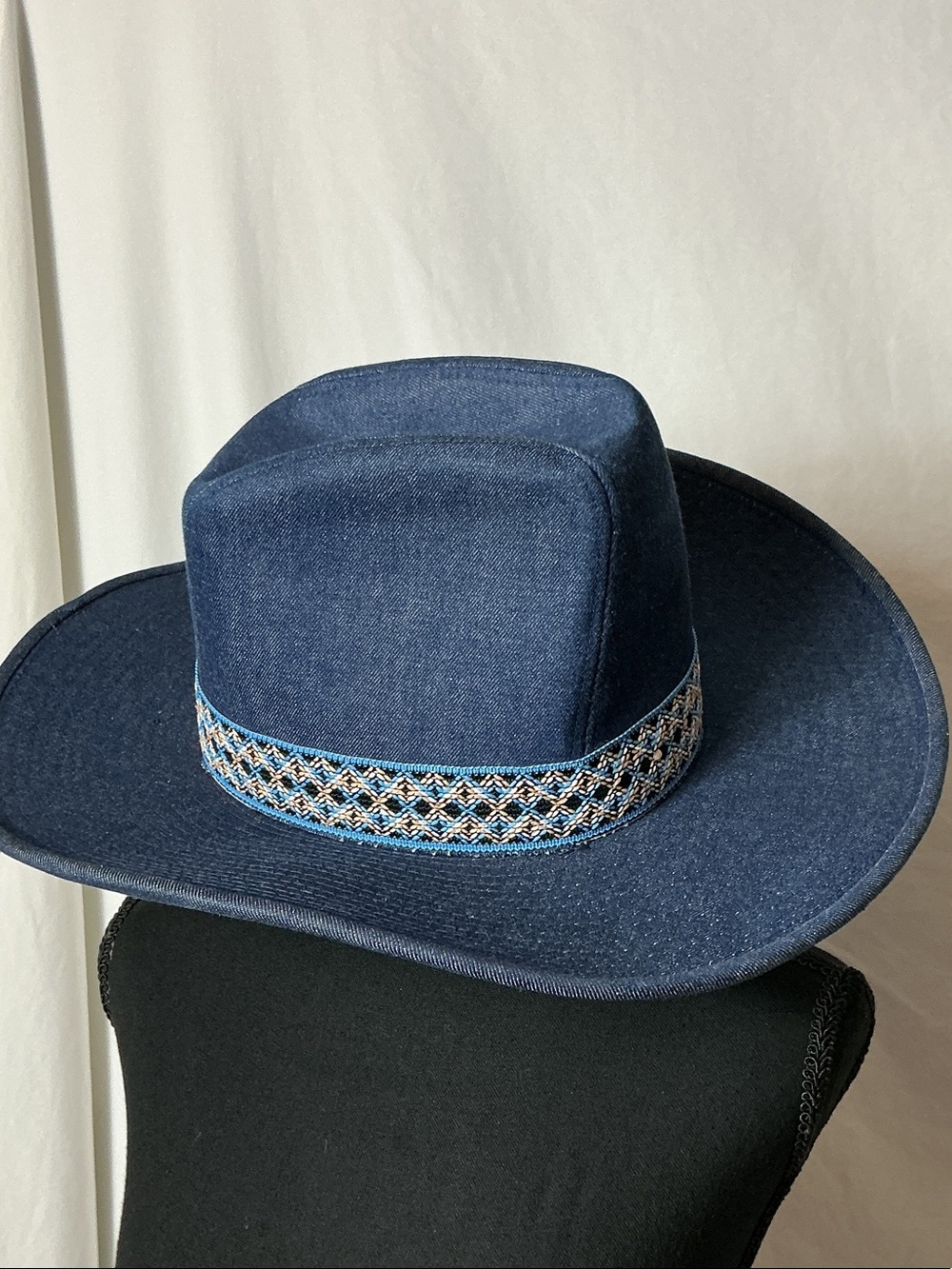 Men's Denim Western Cowboy Hat with Decorative Woven Band